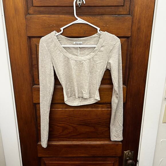 Reformation Tops - Reformation Paige Long Sleeve Crop Top Marble Tencel Stretch Size XS NWT
